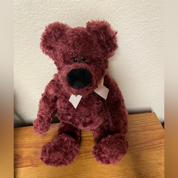 Animal Adventure Unique Maroon colored teddy bear light Orange Bow 15” - Picture 4 of 7